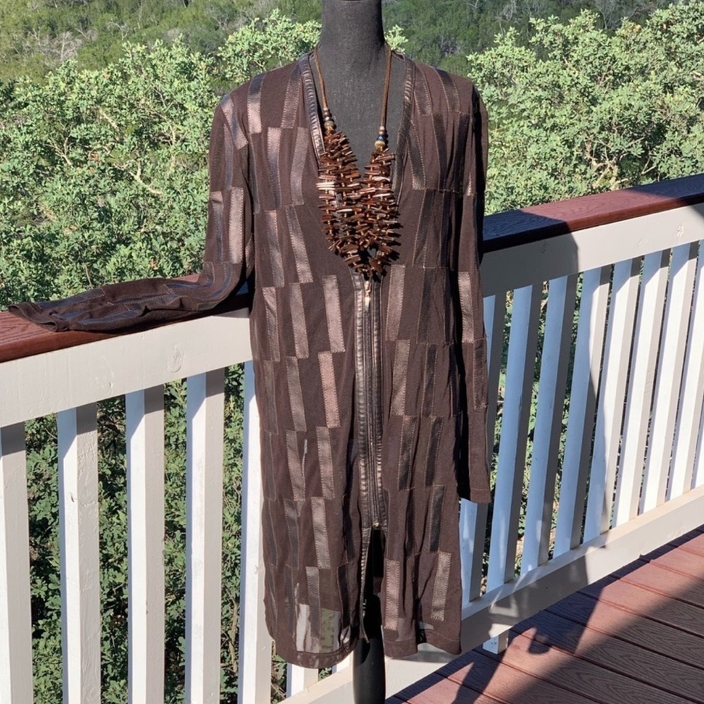 Unique Leather Studio Brown Mesh Long Cardigan‎